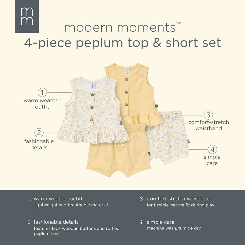 LUMÉA™ Sweet Peplum Baby Girl Top and Short Sets 4 - Piece (0 - 24M) - Lumea Baby