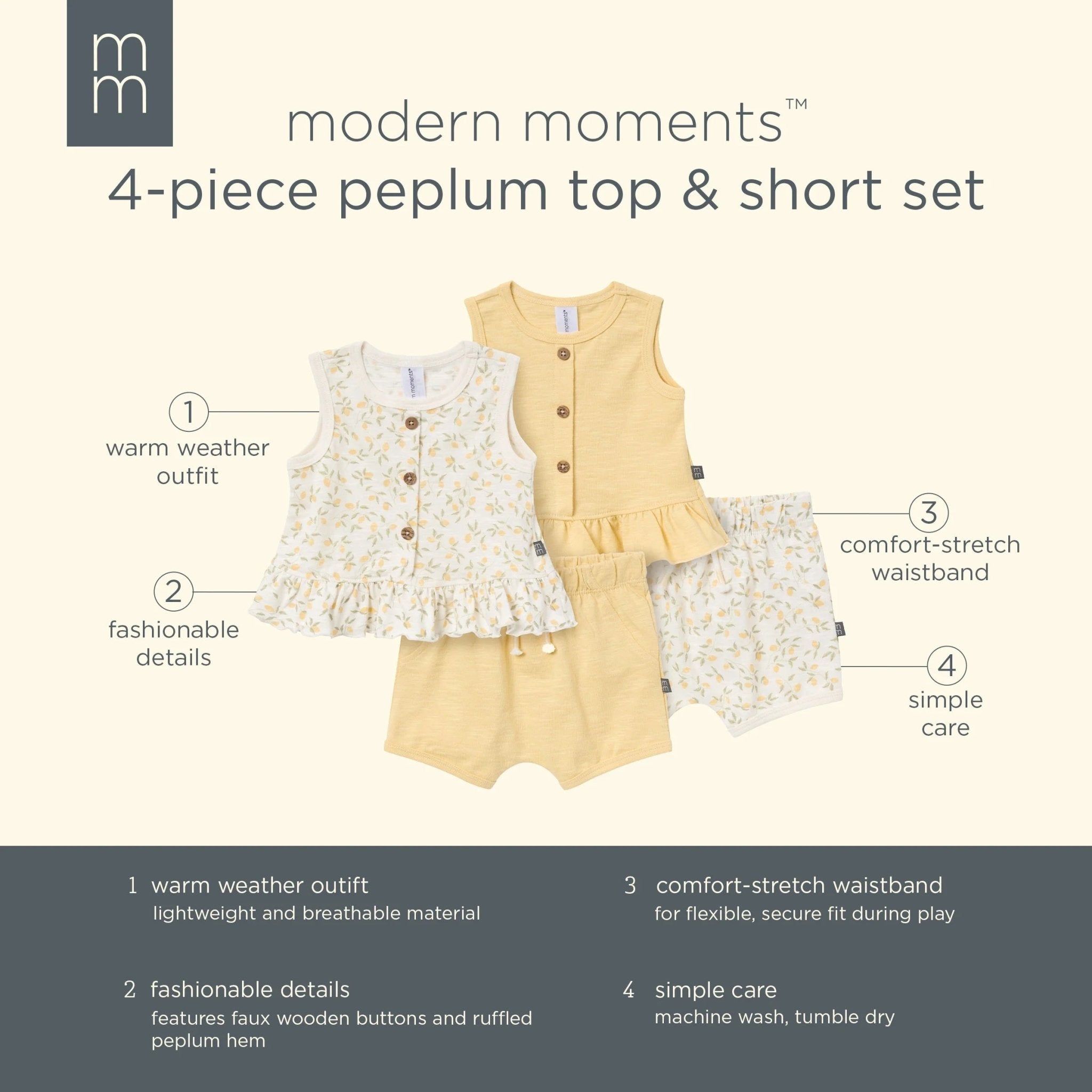 LUMÉA™ Sweet Peplum Baby Girl Top and Short Sets 4 - Piece (0 - 24M) - Lumea Baby