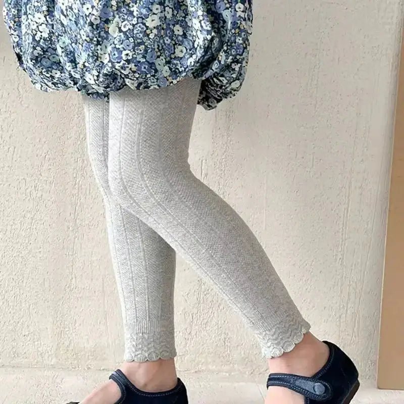 Lumea Lace Ruffle Girls Leggings - Solid Colour Cotton Trousers (1 - 12 Years) - Lumea Baby