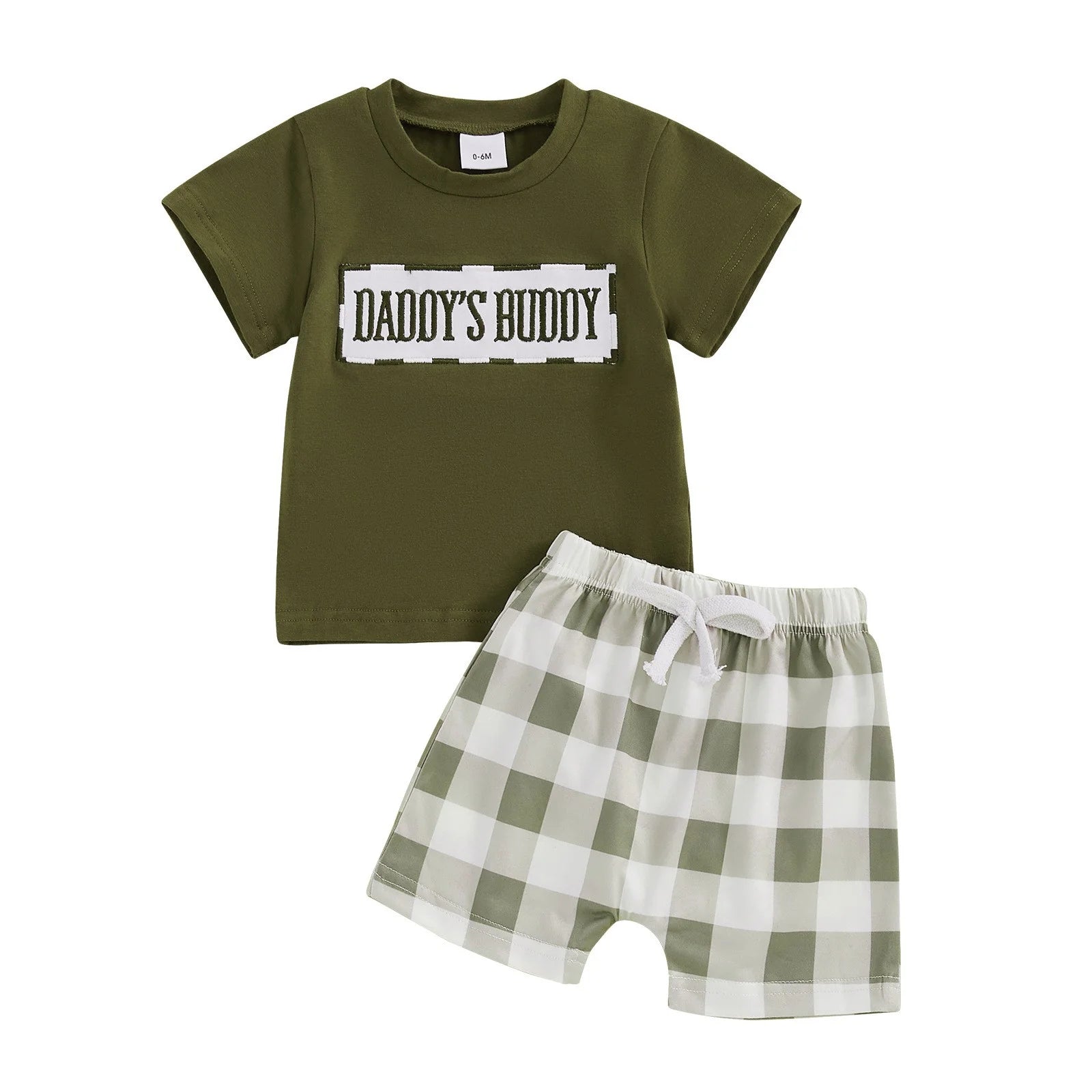 Lumea Mini Me 2 - Piece Baby Set - Embroidery Tee & Plaid Shorts Family Match (6 - 9M) - Lumea Baby