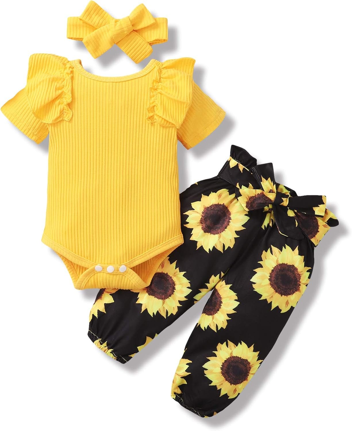 Lumea Golden Bloom Baby Girl Outfit Set - Clothing & Headband Gift Set (3 - 6M) - Lumea Baby