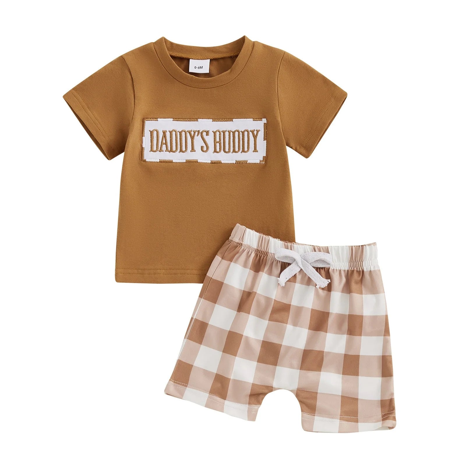 Lumea Mini Me 2 - Piece Baby Set - Embroidery Tee & Plaid Shorts Family Match (6 - 9M) - Lumea Baby