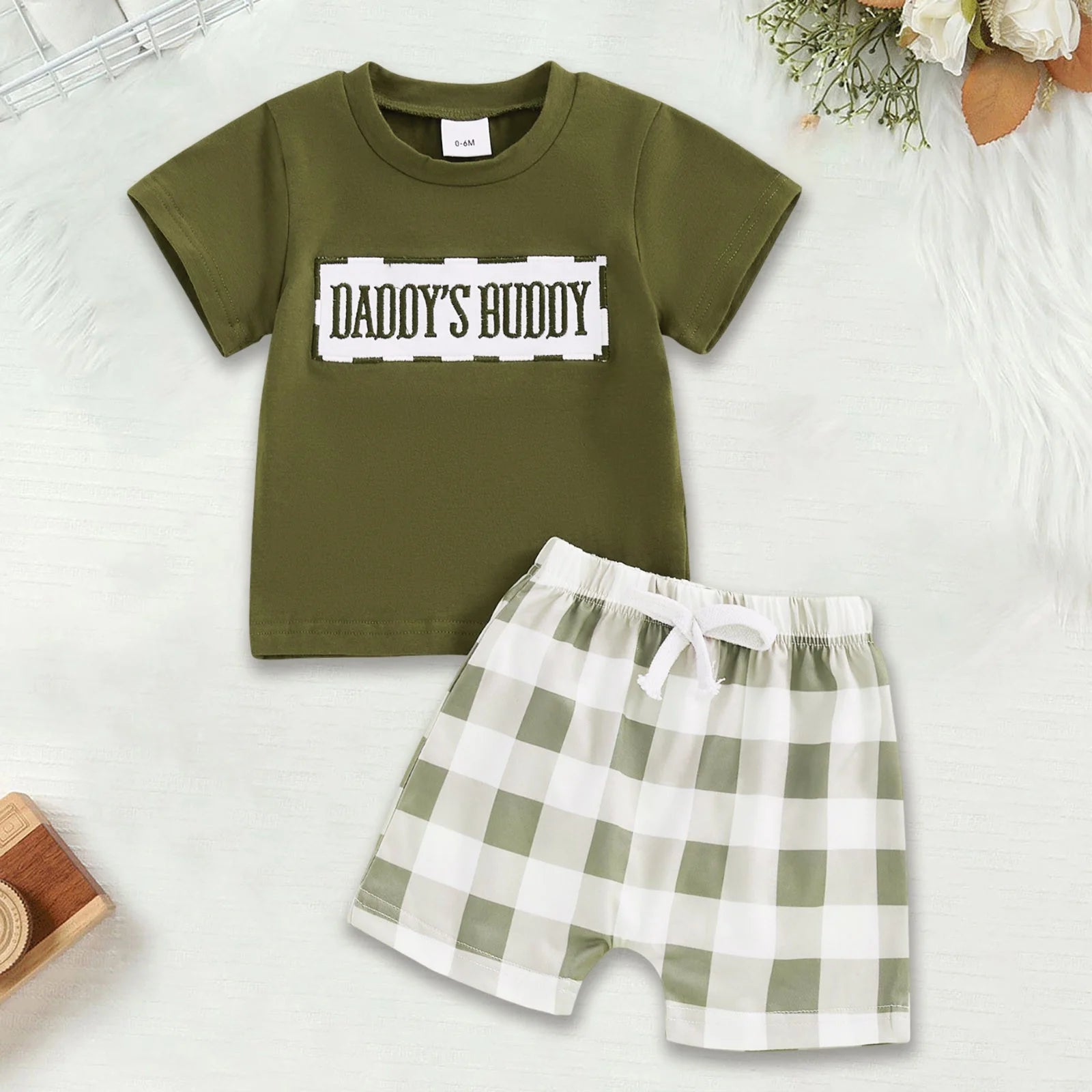 Lumea Mini Me 2 - Piece Toddler Set - Embroidery Tee & Plaid Shorts Family Match (18 - 24M) - Lumea Baby