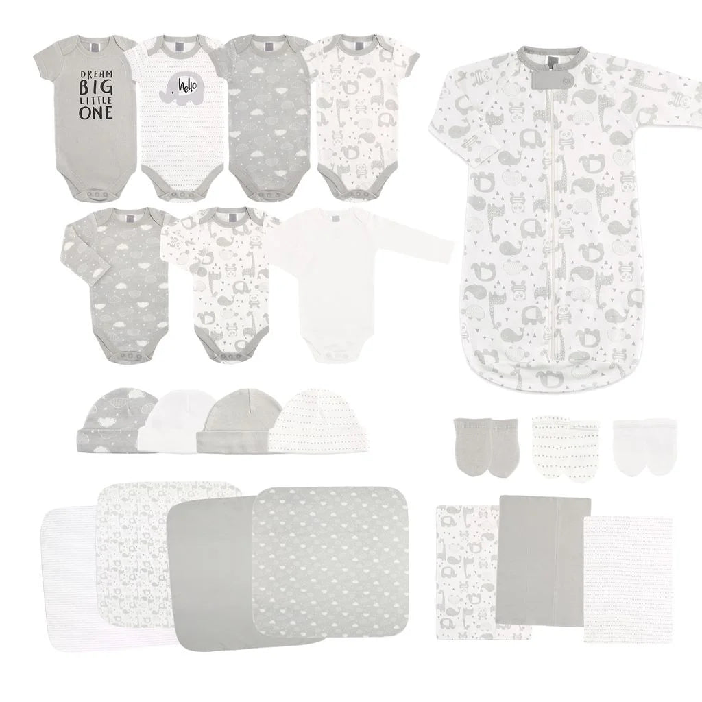 LUMÉA™ Sleepy Elephants Newborn Baby Layette Gift Set - Grey Shower Essentials - Lumea Baby