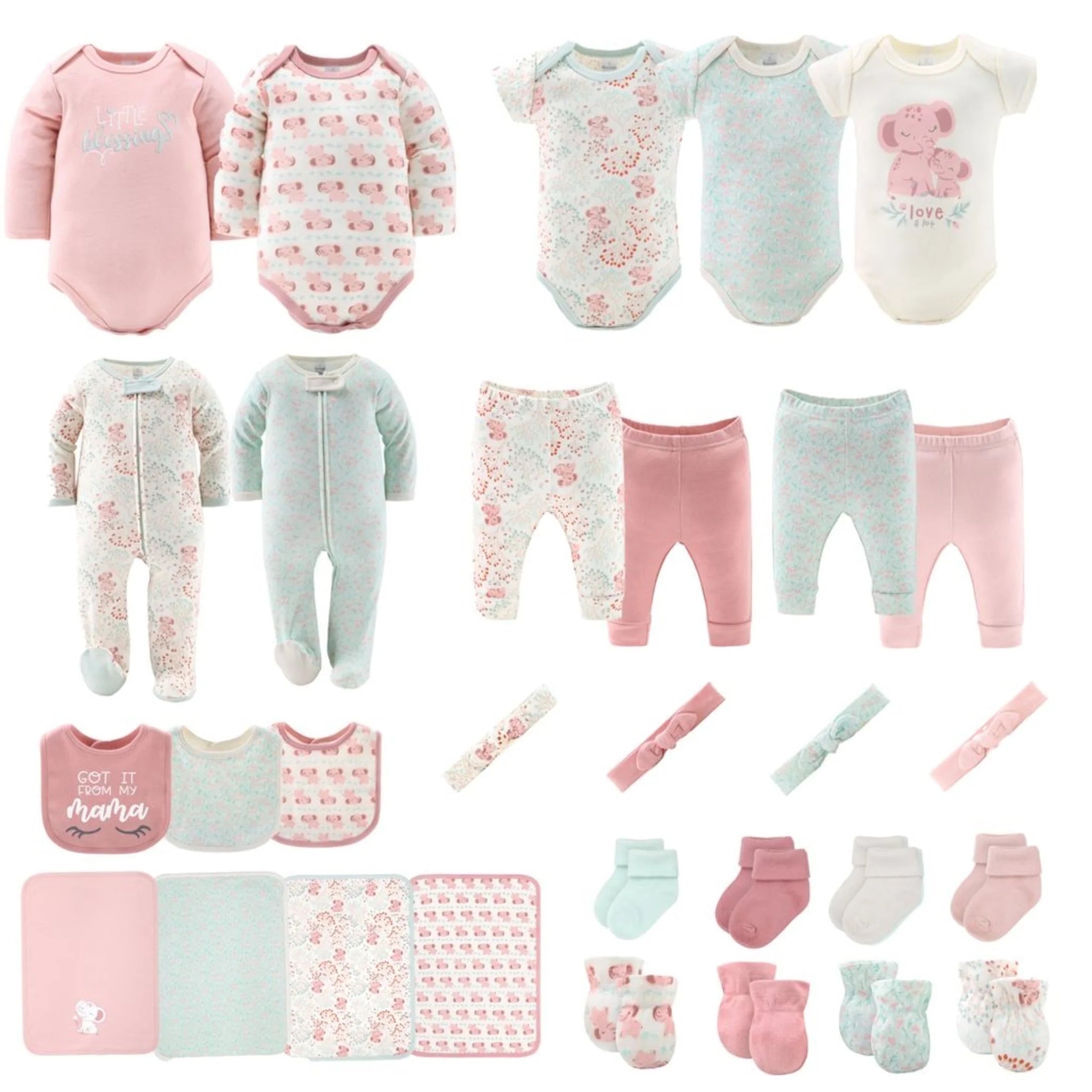LUMÉA™ Welcome Bundle 16 - Piece Newborn Layette Gift Set - Floral Elephant (6 - 9M) - Lumea Baby