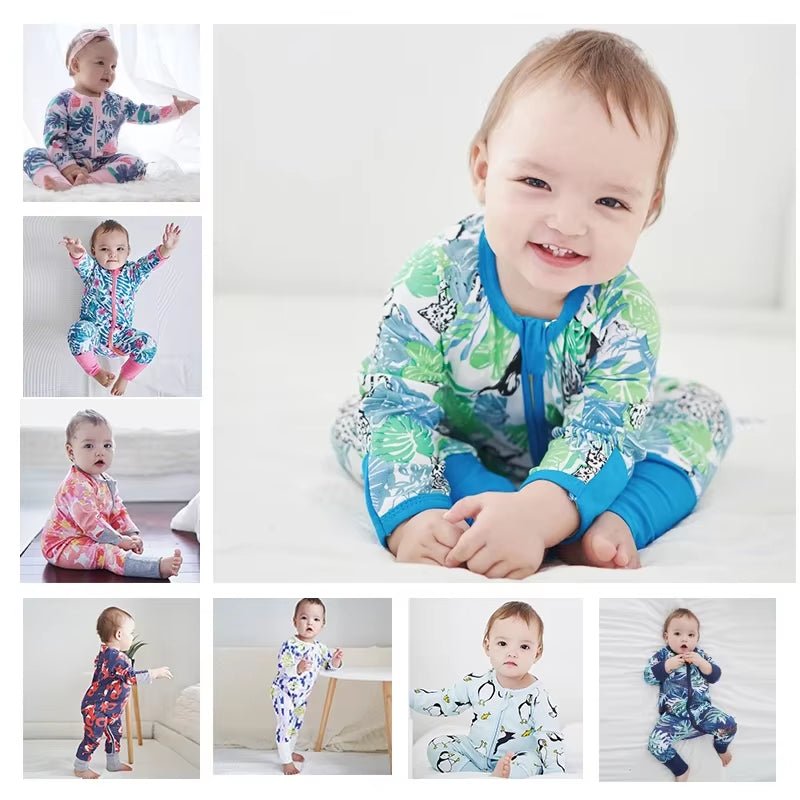 New Double Zipper Infant Baby Girl Boy Clothes Geometry Long Sleeve Cotton Baby Romper Clothing for Newborn Jumpsuit 0 - 24 Months - Lumea Baby
