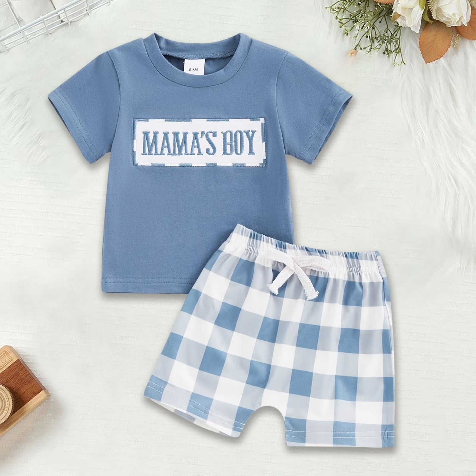 Lumea Mini Me 2 - Piece Toddler Set - Embroidery Tee & Plaid Shorts Family Match (18 - 24M) - Lumea Baby