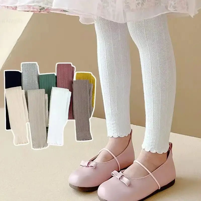 Lumea Lace Ruffle Girls Leggings - Solid Colour Cotton Trousers (1 - 12 Years) - Lumea Baby