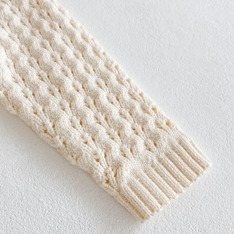 Lumea Knit Elegance Baby Girl Romper - Long Sleeve Hollow Out Jumpsuit - Lumea Baby