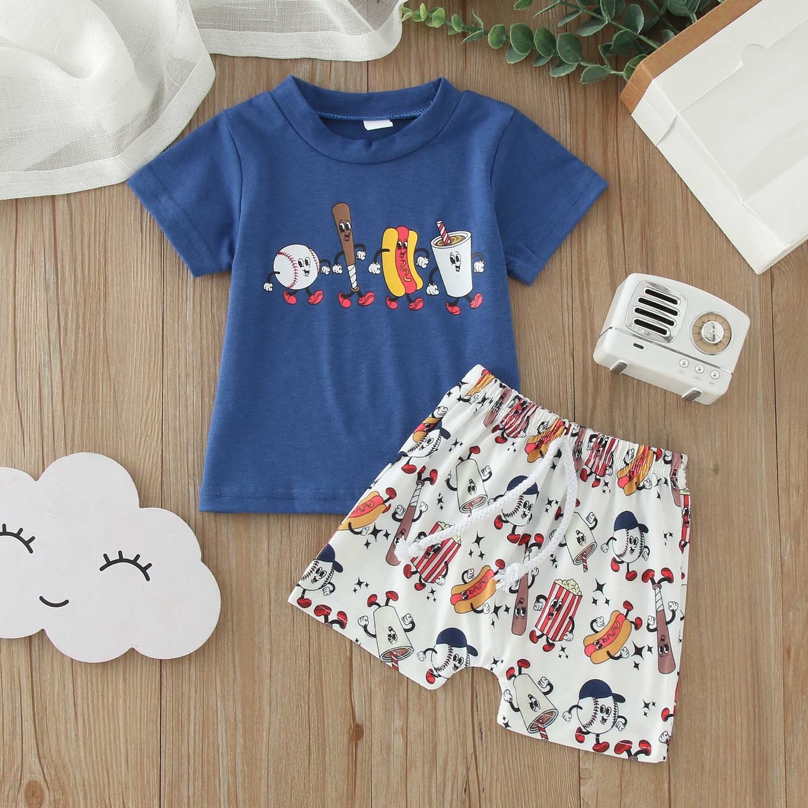 Lumea Baseball Club 2 - Piece Baby Set - Cartoon Print Tee & Shorts (6 - 12M) - Lumea Baby