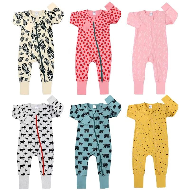 New Double Zipper Infant Baby Girl Boy Clothes Geometry Long Sleeve Cotton Baby Romper Clothing for Newborn Jumpsuit 0 - 24 Months - Lumea Baby