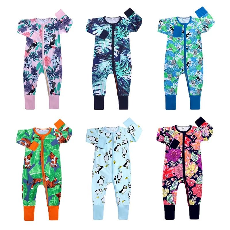New Double Zipper Infant Baby Girl Boy Clothes Geometry Long Sleeve Cotton Baby Romper Clothing for Newborn Jumpsuit 0 - 24 Months - Lumea Baby