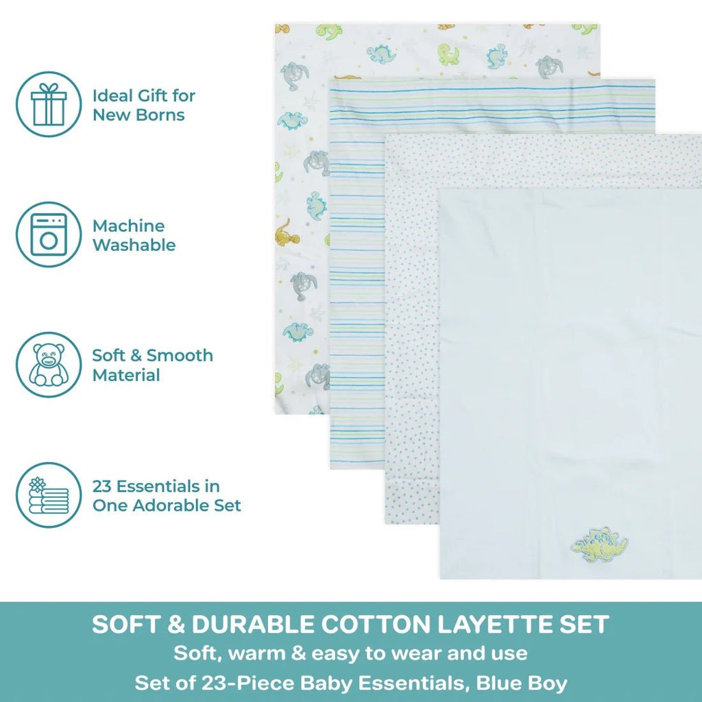 LUMÉA™ Dino Adventure 23 - Piece Baby Basics Gift Basket - Blue Dinosaurs (Newborn) - Lumea Baby