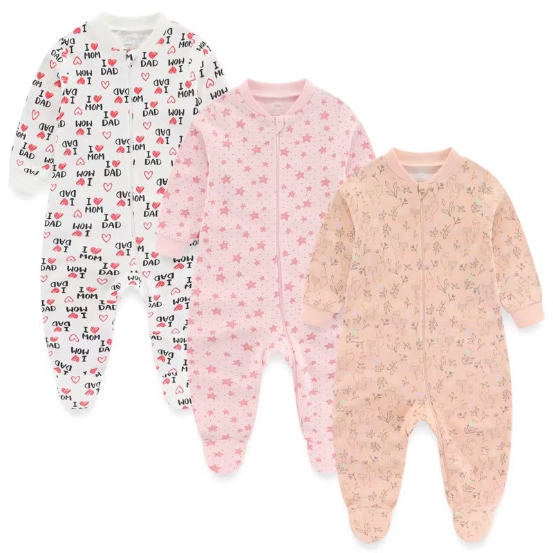 Lumea Cartoon Friends 3 - Piece Baby Jumpsuit Set - 100% Cotton Zipper Rompers (0 - 12M) - Lumea Baby