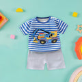 Lumea Vroom Vroom 2 - Piece Baby Set - Stripe Cartoon Car Tee & Shorts (6 - 12M) - Lumea Baby