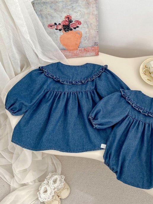 Lumea Denim Dreams Baby & Toddler Girls Bodysuit - Peter Pan Collar One - Piece (6M - 5T) - Lumea Baby