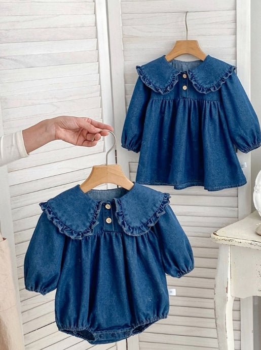 Lumea Denim Dreams Baby & Toddler Girls Bodysuit - Peter Pan Collar One - Piece (6M - 5T) - Lumea Baby