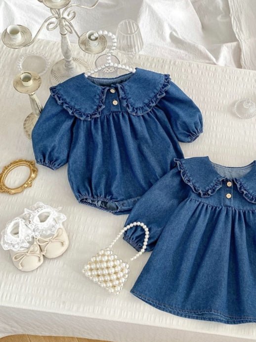 Lumea Denim Dreams Baby & Toddler Girls Bodysuit - Peter Pan Collar One - Piece (6M - 5T) - Lumea Baby
