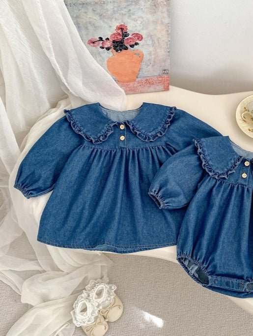 Lumea Denim Dreams Baby & Toddler Girls Bodysuit - Peter Pan Collar One - Piece (6M - 5T) - Lumea Baby