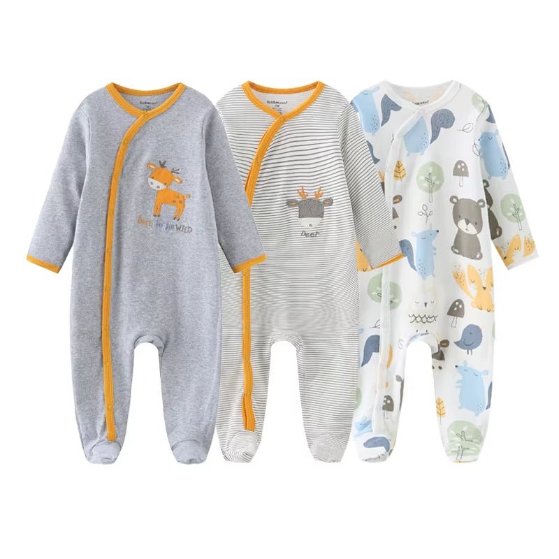 Lumea Cartoon Friends 3 - Piece Baby Jumpsuit Set - 100% Cotton Zipper Rompers (0 - 12M) - Lumea Baby