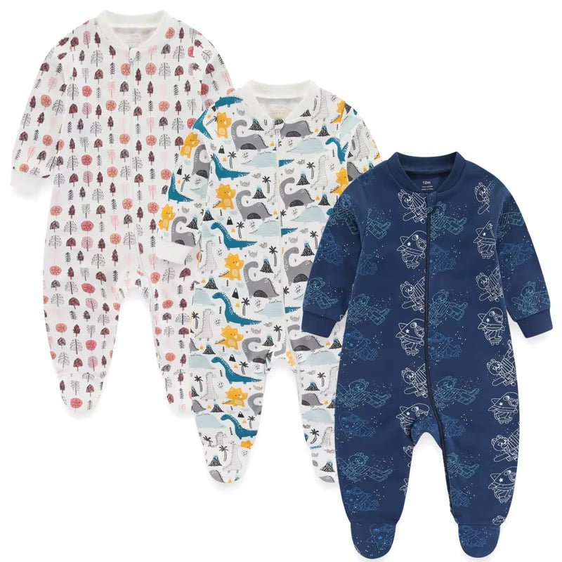 Lumea Cartoon Friends 3 - Piece Baby Jumpsuit Set - 100% Cotton Zipper Rompers (0 - 12M) - Lumea Baby