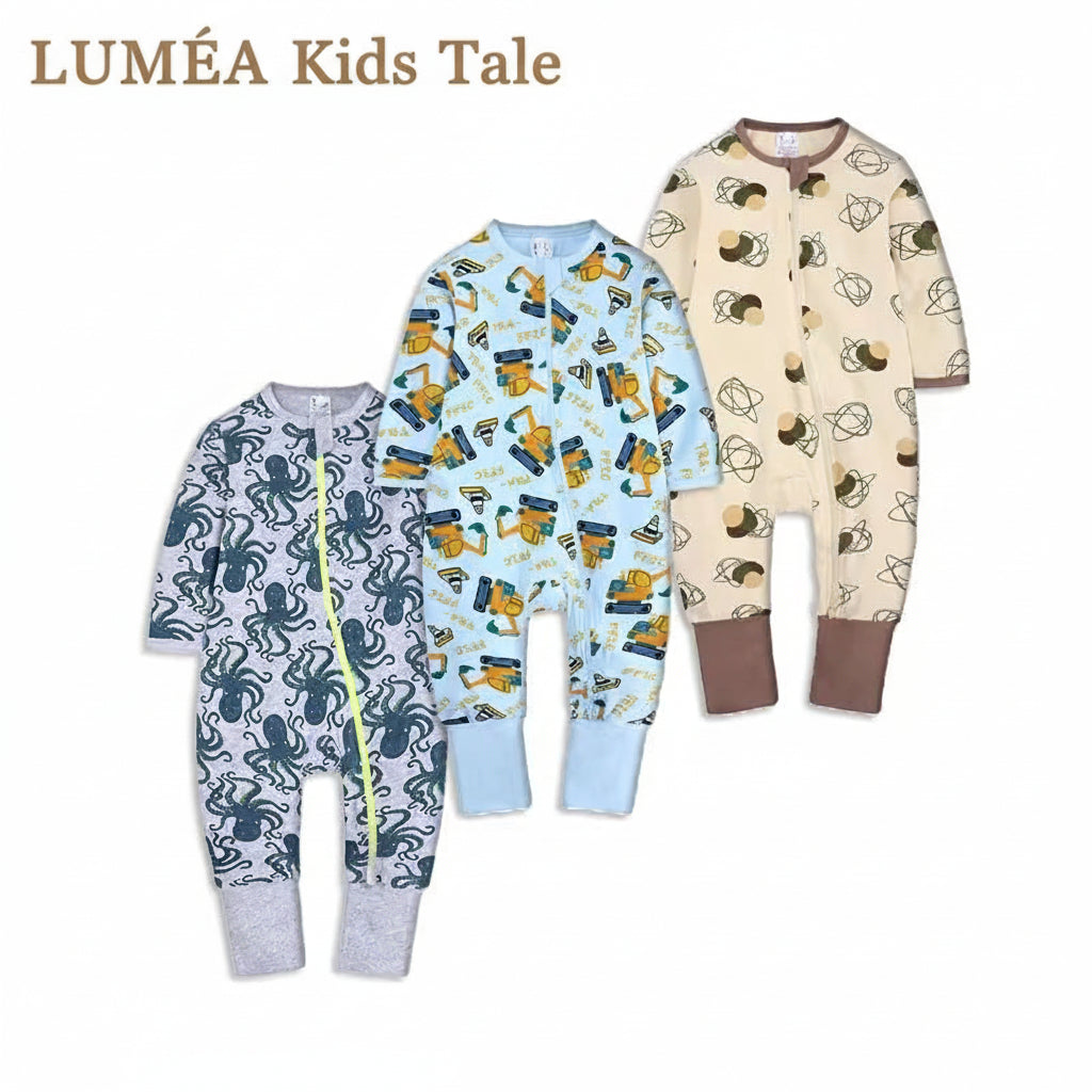 New Double Zipper Infant Baby Girl Boy Clothes Geometry Long Sleeve Cotton Baby Romper Clothing for Newborn Jumpsuit 0 - 24 Months - Lumea Baby