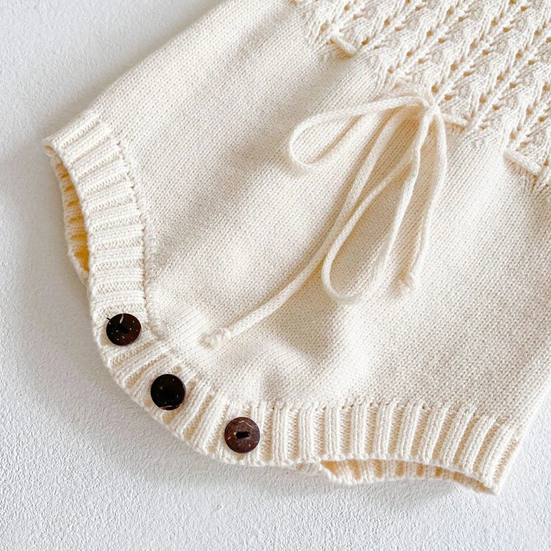 Lumea Knit Elegance Baby Girl Romper - Long Sleeve Hollow Out Jumpsuit - Lumea Baby