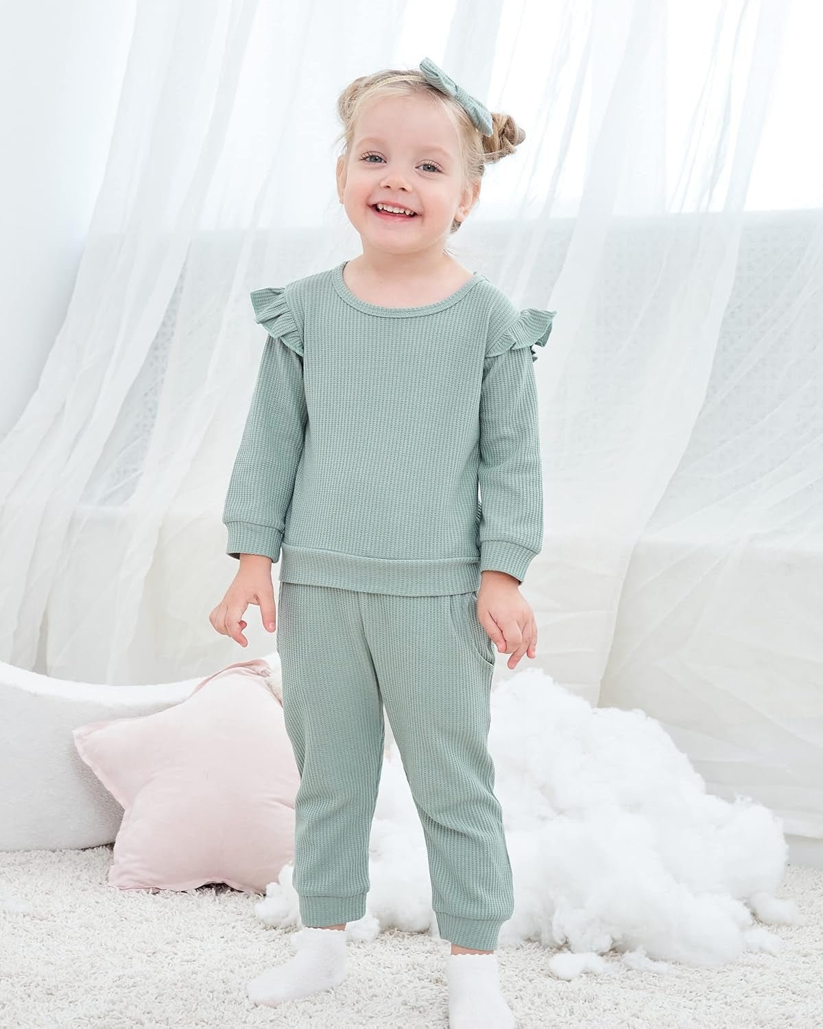 Lumea Cozy Chic 2 - Piece Baby Girl Set - Long Sleeve Sweatshirt & Pants (2 - 3T) - Lumea Baby