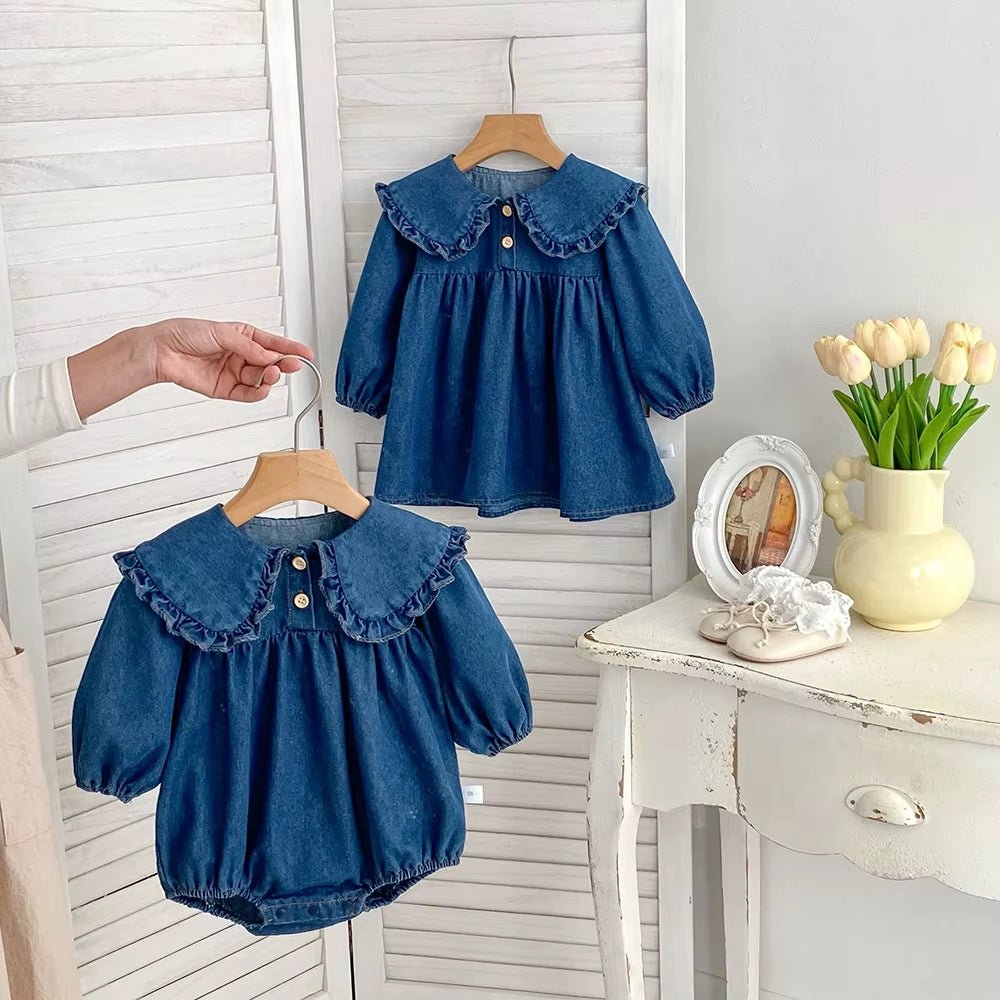 Lumea Denim Dreams Baby & Toddler Girls Bodysuit - Peter Pan Collar One - Piece (6M - 5T) - Lumea Baby