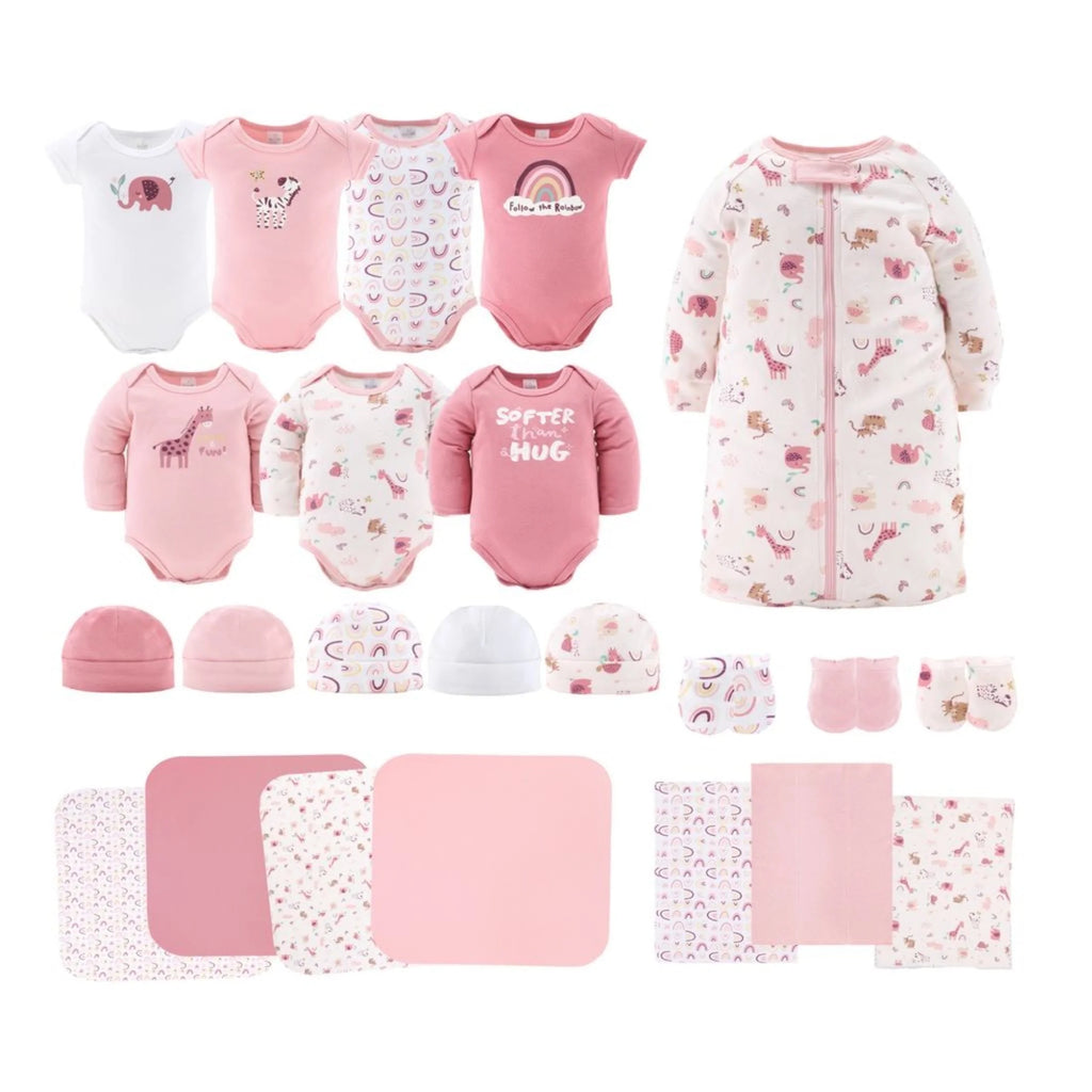 LUMÉA™ Rainbow Safari 23 - Piece Newborn Layette Gift Set - Baby Girl Pink (0 - 3M) - Lumea Baby