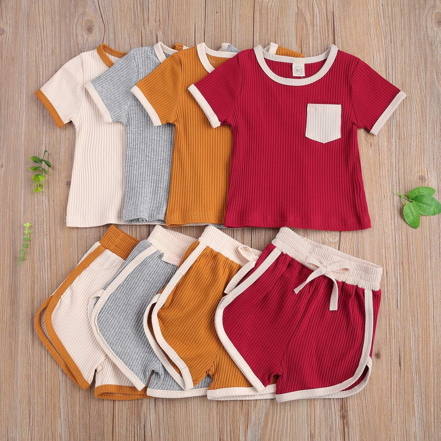 Lumea Summer Ribbed 2 - Piece Toddler Set - Short Sleeve Tee & Drawstring Shorts (2 - 3T) - Lumea Baby