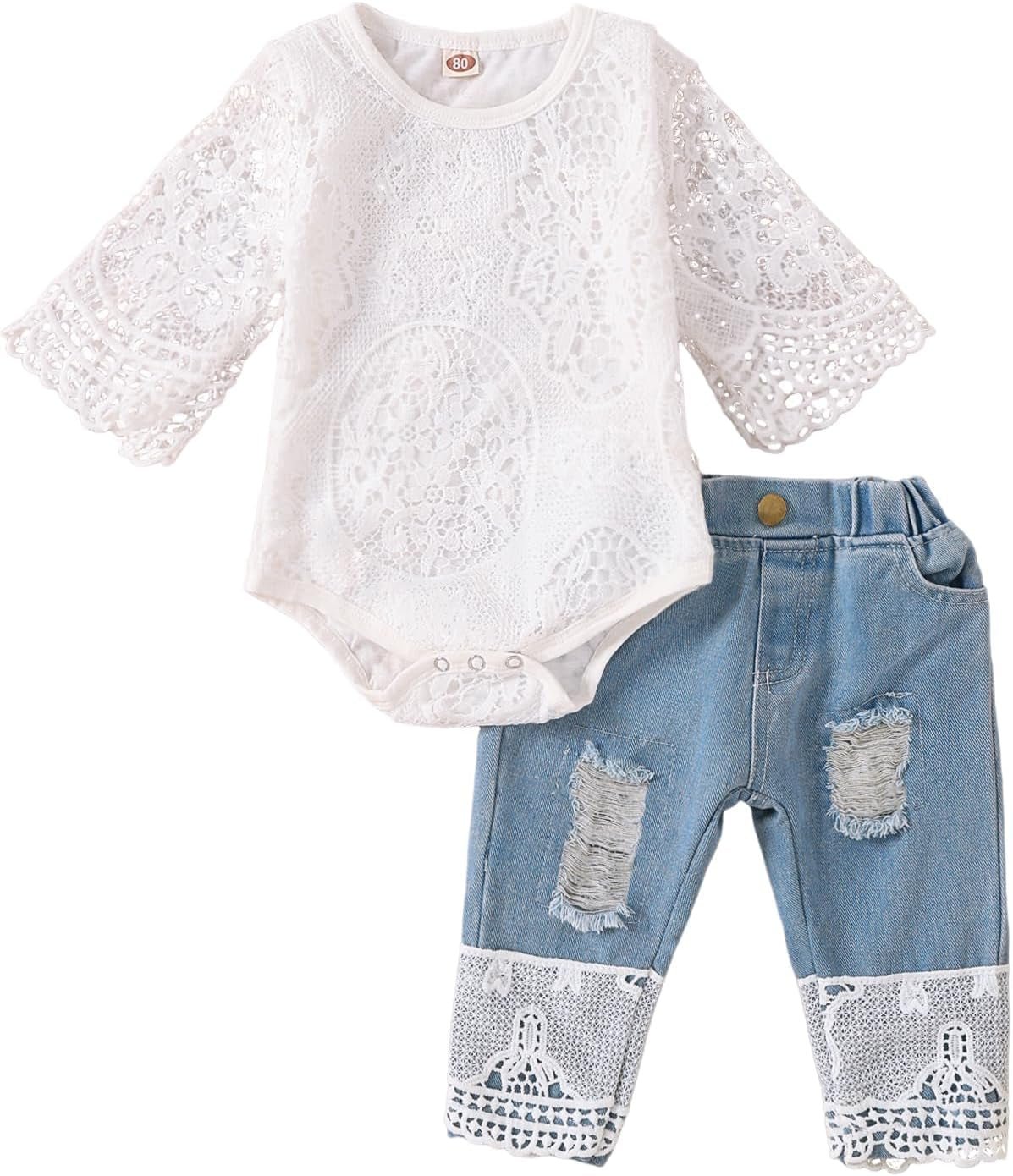 Lumea Denim Darling 2 - Piece Baby Girl Set - Romper Top & Jeans Outfit (12 - 18M) - Lumea Baby