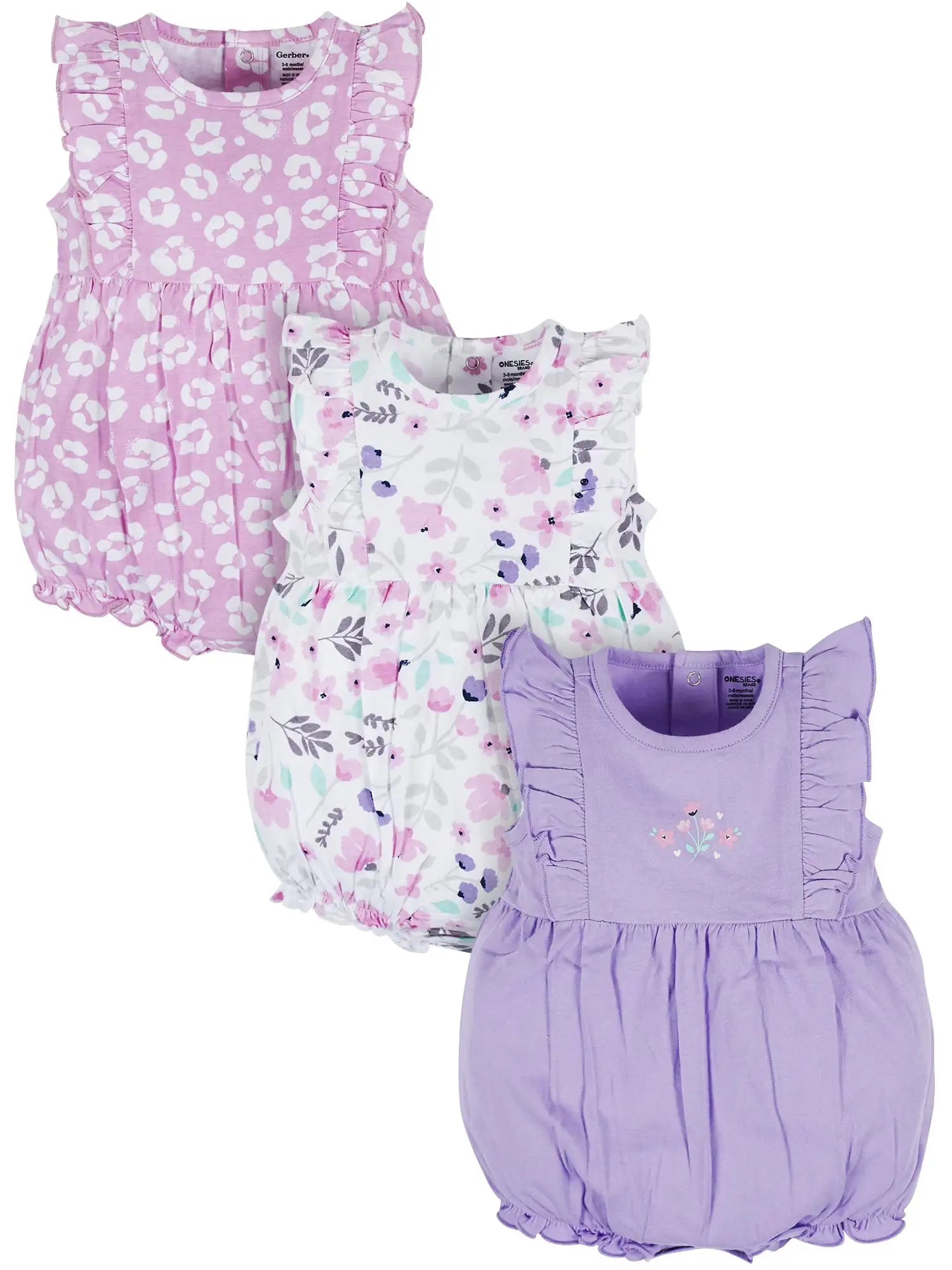 Lumea Blossom Baby Girl Ruffle Rompers 3 - Pack Premium (0 - 24M) - Lumea Baby