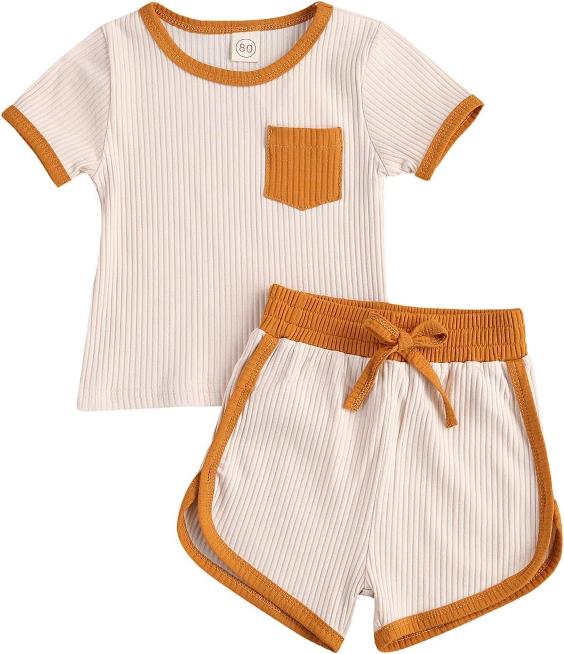 Lumea Summer Ribbed 2 - Piece Toddler Set - Short Sleeve Tee & Drawstring Shorts (2 - 3T) - Lumea Baby