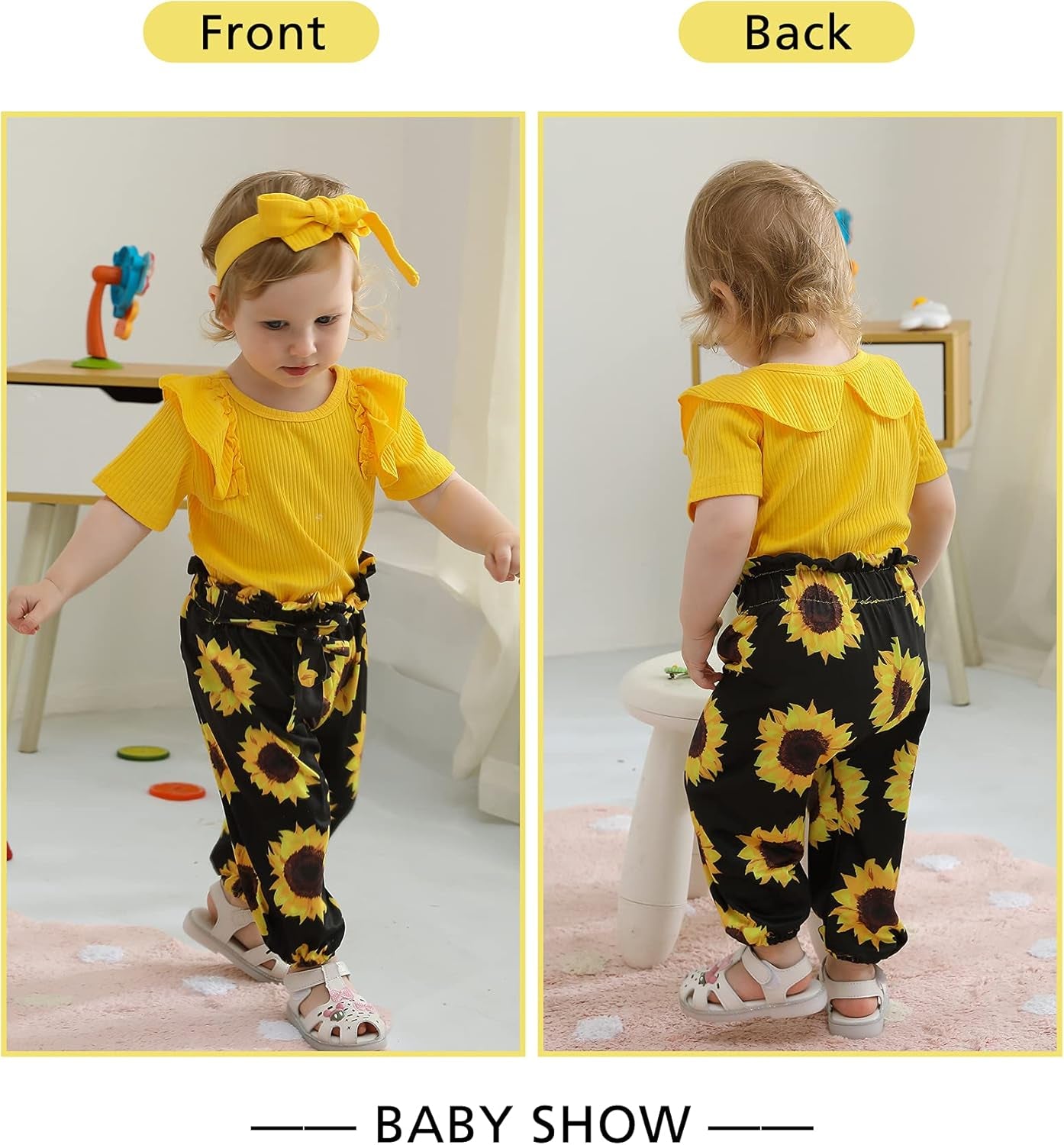 Lumea Golden Bloom Baby Girl Outfit Set - Clothing & Headband Gift Set (3 - 6M) - Lumea Baby